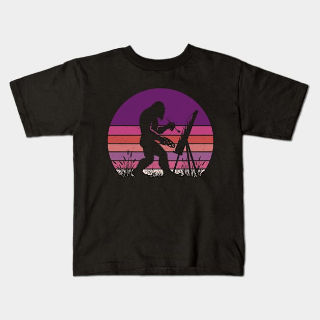 Bigfoot Sasquatch Painting A Forest Landscape Vintage Sunset Painter Kids T-Shirt by Cuteness Klub